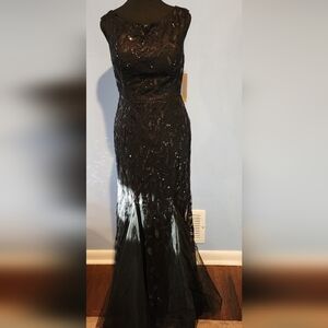 Elegant Black Sequin Evening Gown NWT